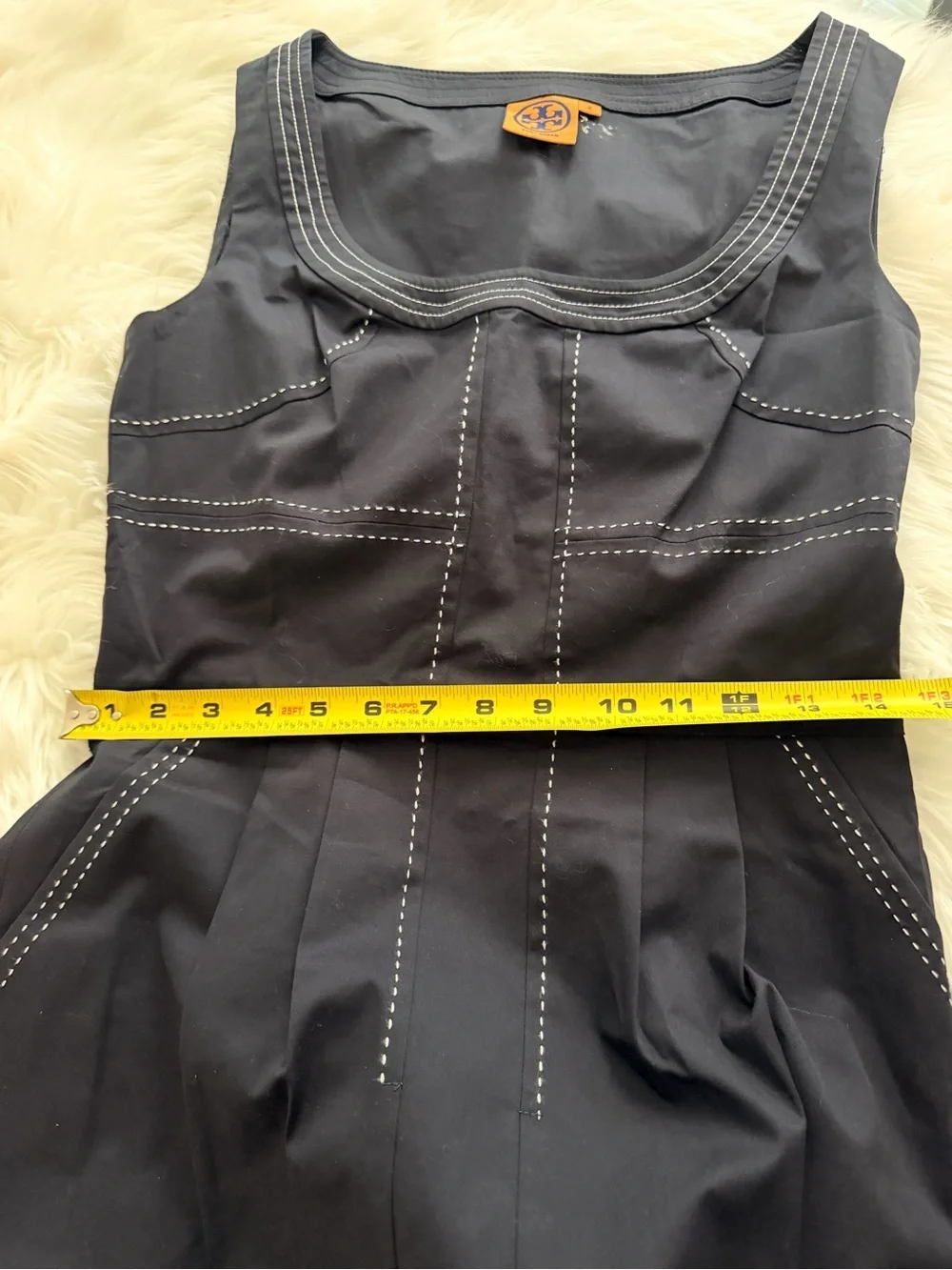 Tory Burch Black Scoop-Neck Mini Dress with Contrast Stitching